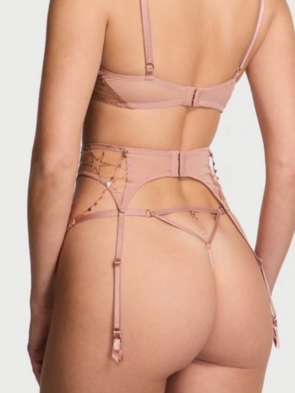 NWT Victoria’s Secret very sexy Stardust embroidery rose gold chain garter belt - Picture 3 of 11